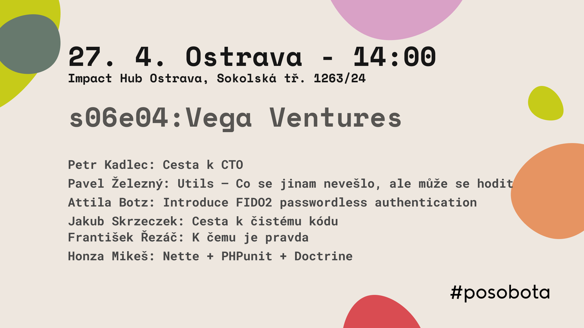Nemáš plány na víkend? Přijď na #posobotu!
👉 #posobota alias Poslední sobota je pravidelným offline setkáním všech fanoušků, začátečníků i ostřílených programátorů webových aplikací.
📢 Akce je zdarma a registrovat se můžeš na meetup.com/pehapkari/even…