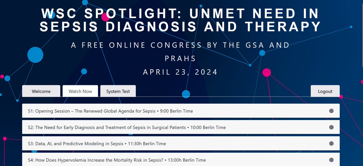 📢WSC Spotlight: Unmet need in #sepsis diagnosis and therapy is about to start in a few minutes. Who is with us? 🍿If you are late to the party, it is not too late to join: registration.nc3-cdn.com/wsc/spotlight/… @WorldSepsisDay @GlobalSepsis