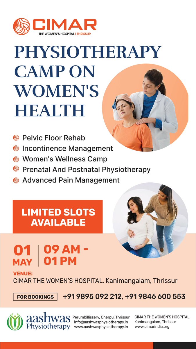 Join us for our Women's Physiotherapy Camp!
Experience expert care in pelvic floor rehab, prenatal & postnatal physiotherapy,urinary incontinence management, women's wellness & pain management. 
Empower yourself with knowledge and regain control of your health! Book your spot now
