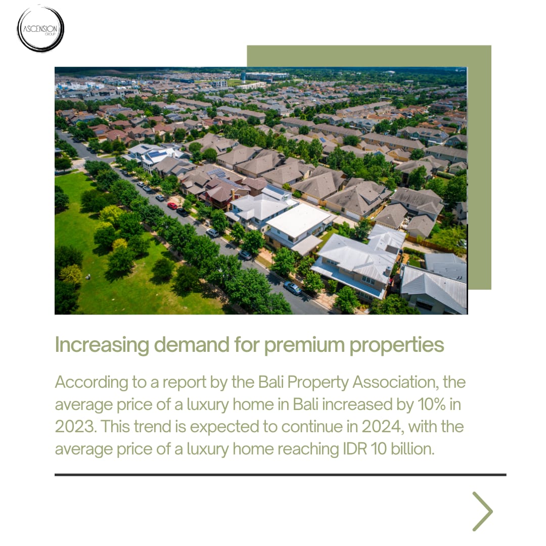 AscensionGroup_'s tweet image. Keep an eye on the real estate trends in Bali for 2024! 🌴 

Premium properties are in high demand, with a growing interest in sustainable living. 
Stay ahead of the curve
