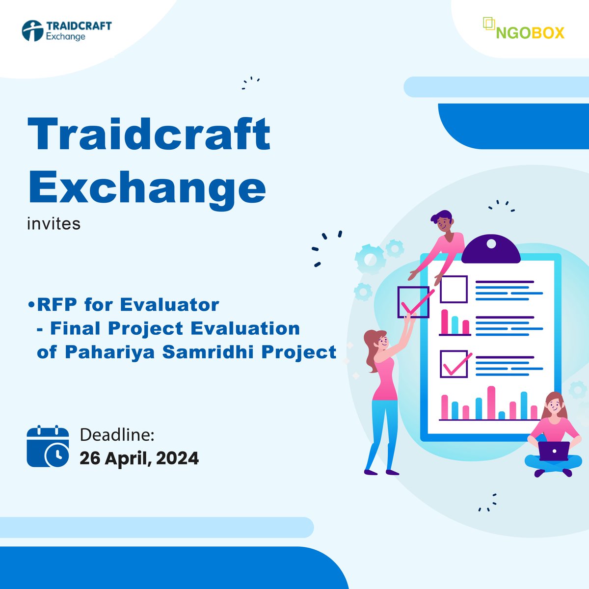 Traidcraft Exchange is inviting proposals for an Evaluator to conduct the Final Project Evaluation of the Pahariya Samridhi Project. Deadline: 26 April 2024 Apply here: [ngobox.org/full_rfp_eoi_T…] #RequestforProposal #PahariyaSamridhiProject #TraidcraftExchange