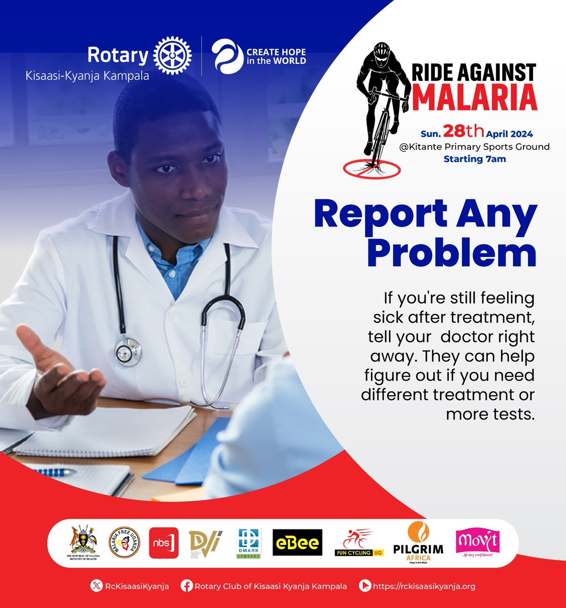 This year’s World malaria Month country theme is #SayNoToMalariaDeaths Be part of these efforts towards a zero malaria death nation. The Ride Against Malaria purposed to mobilize funds for a malaria free parish . April 28th at Kitante @MinofHealthUG @rotaryd9213