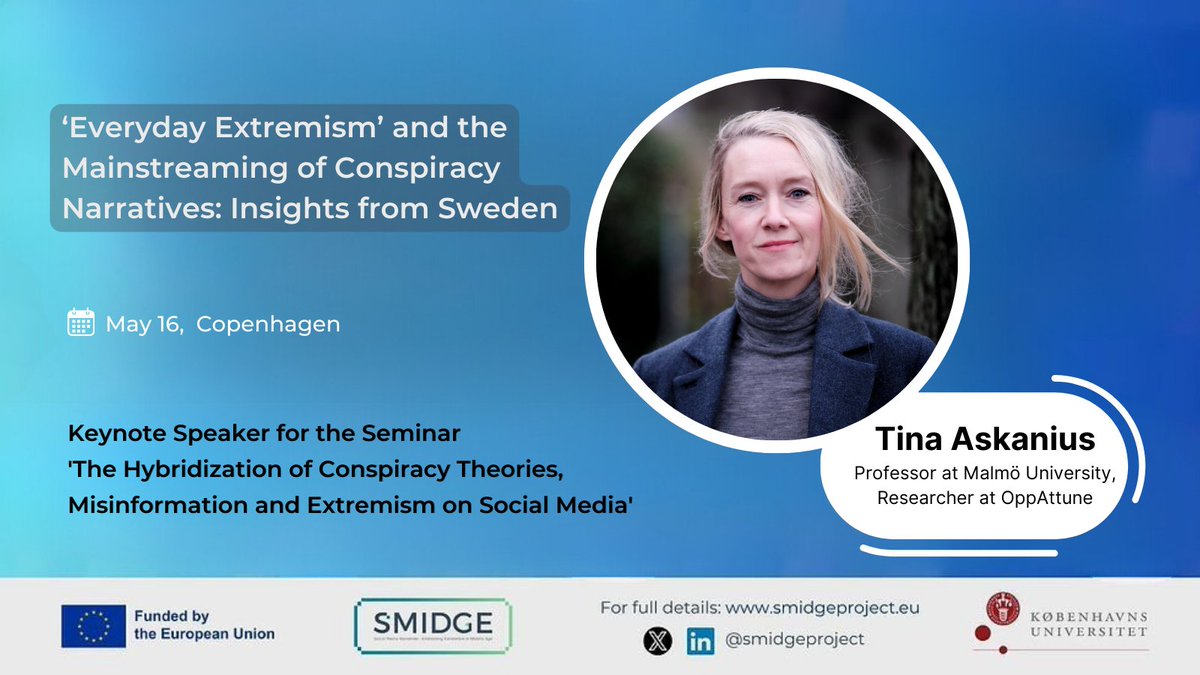 🌟 Meet our Keynote Speaker: Tina Askanius from Malmö University! She will be sharing her expertise on #EverydayExtremism at our SMIDGE Seminar in Copenhagen on May 16th. For details of the seminar: buff.ly/3xIXF6i #keynotespeaker #extremism