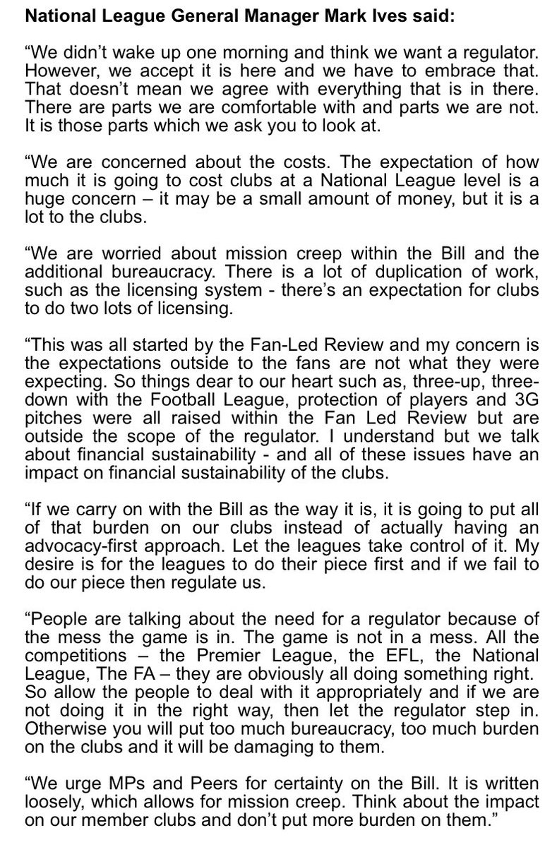 The National League joined the Premier League last night in expressing concerns over the introduction of a football regulator. The Football Governance Bill will be debated in the House of Commons today as it receives its Second Reading.