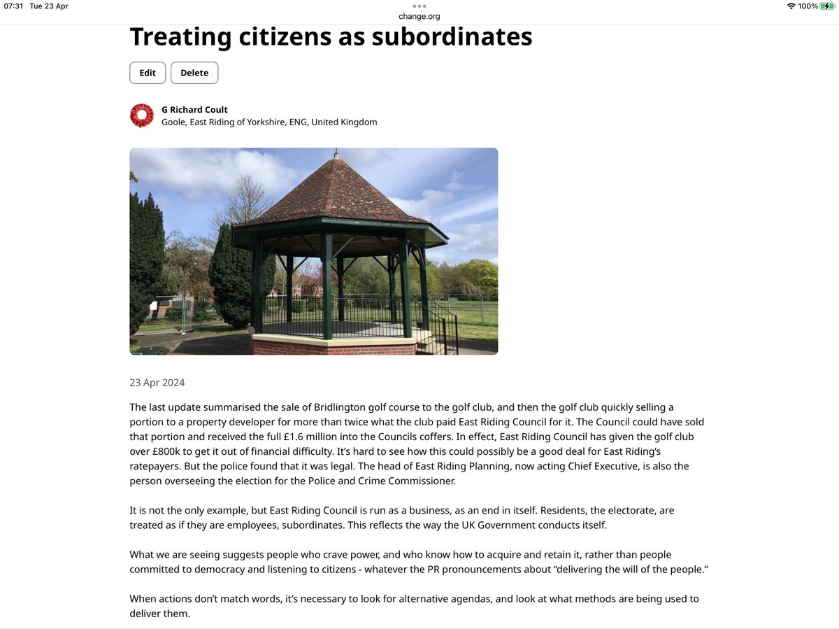 Treating citizens as subordinates. Source for golf course info is Hull Daily Mail, unchallenged after 6 years. @looknorthBBC @yorkshirepost @haveigotnews #goole