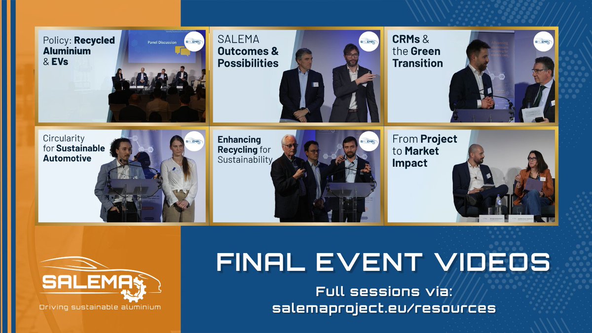 If you missed our final event, or want to see some of the content again, full session videos are available via the SALEMA project website's 'Resources' page: 👀  salemaproject.eu/resources/

#aluminium #sustainbility #automotive #futuremobility