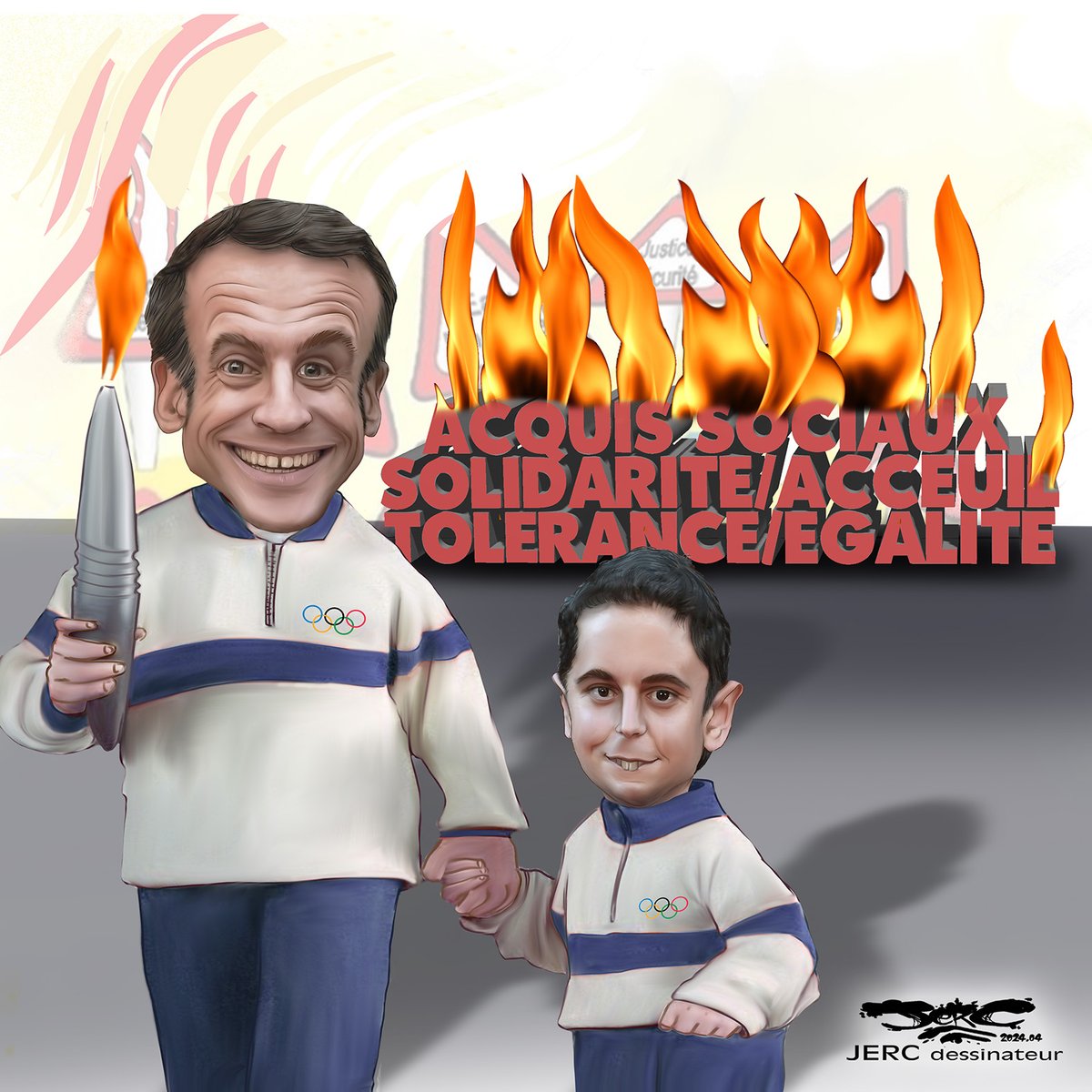 dessin de @dessingraffjerc du mardi 23 avril 2024
Caricature Emmanuel Macron et Gabriel Attal 
- REVERS DE LA MÉDAILLE  -

facebook.com/jercdessin

#Macron  #Rigueur  #AssuranceChomage  #Deficit #JO  #Macroniste  #reformes  #CasseSociale  #Paris2024  #Attal