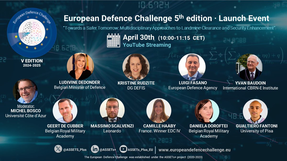 📢1 week left for #EuropeanDefenceChallenge 5th edition Launch event. Join us and discover all the details of this new edition! 🗓️30 April, 10:00-11:15 CET ⏯️YouTube Streaming 👉europeandefencechallenge.eu @defis_eu @EUDefenceAgency @EU_Social #EUDefenceIndustry #skills @ASDEurope