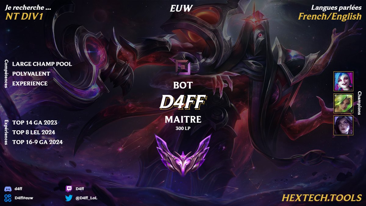 D4ff_LoL's tweet photo. Salut,

Je suis LFT pour les 3 prochaines étapes du NT!
Grosse motivation, big time.

Rt et likes appréciés !! 
Contact par DM ou discord: d4ff https://t.co/pn0z40c8cE
