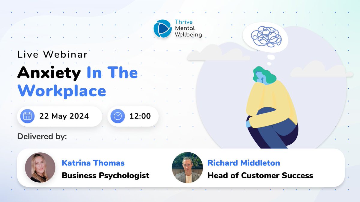 Unlock the secrets to #WorkplaceAnxiety with #ThriveMentalWellbeing! Join experts Katrina Thomas & Richard Middleton on May 22nd, 12pm GMT. Spot signs, understand triggers, and master #AnxietyManagement. Register now!
bit.ly/4aJ0d2B