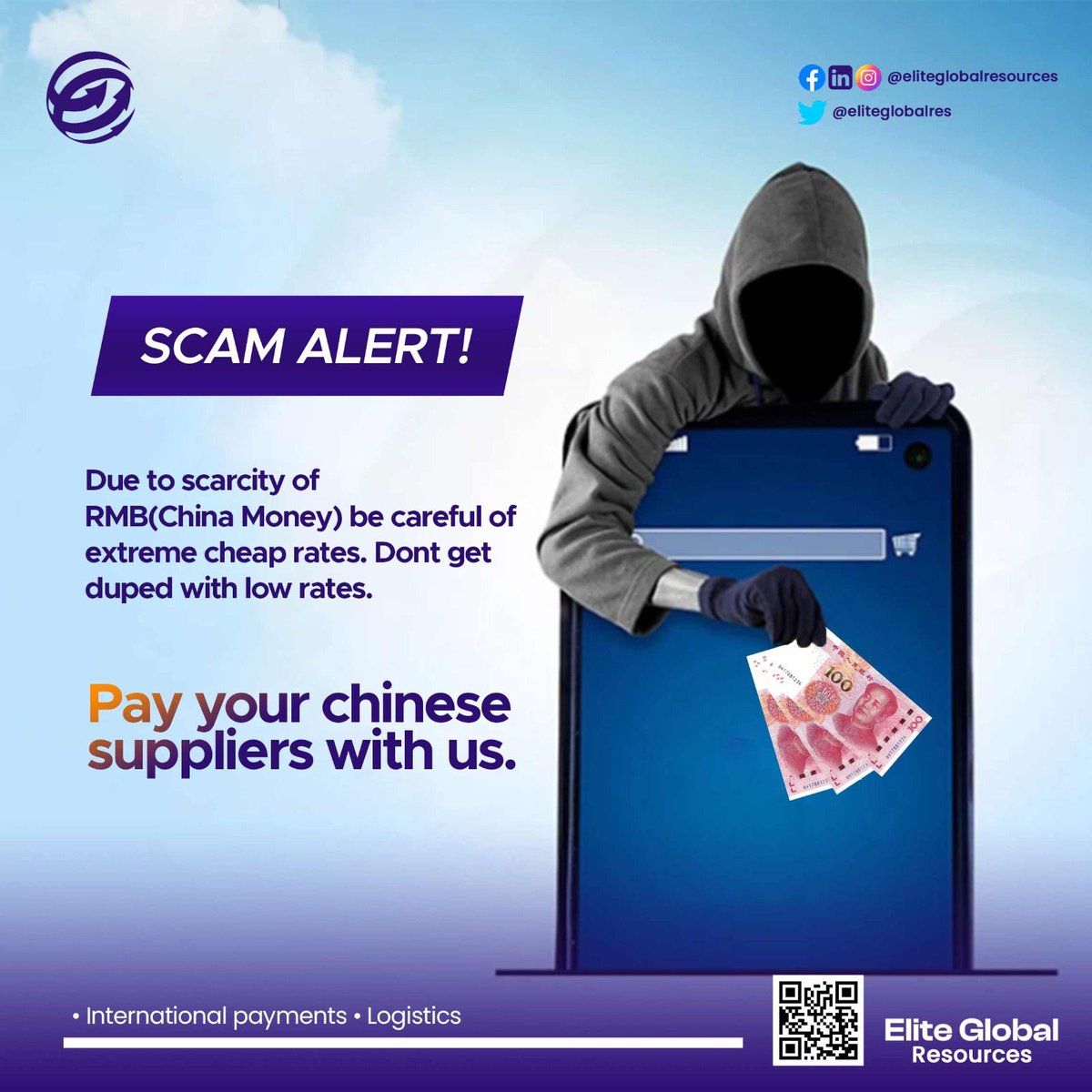Let’s pay your suppliers, we pay both Alipay , Wechat pay & China bank Transfer.
Dont fall into the hand of scammers ooo.

Reach us via WhatsApp on 07015944246

#eliteglobalresources #nairatoyuan #nairatormb #rmbpayment #blackmoney #foreigncurrency #nairatodollar