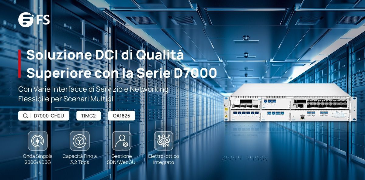 La serie FS D7000 è la soluzione perfetta per l'interconnessione data center e il disaster recovery! Grazie al supporto di vari tipi di servizio, tra cui 10/100/400GE, OTU2/4, STM-64 e 8G~32G FC, offre la connettività scalabile.
Per saperne di più: buff.ly/4aAKAKG