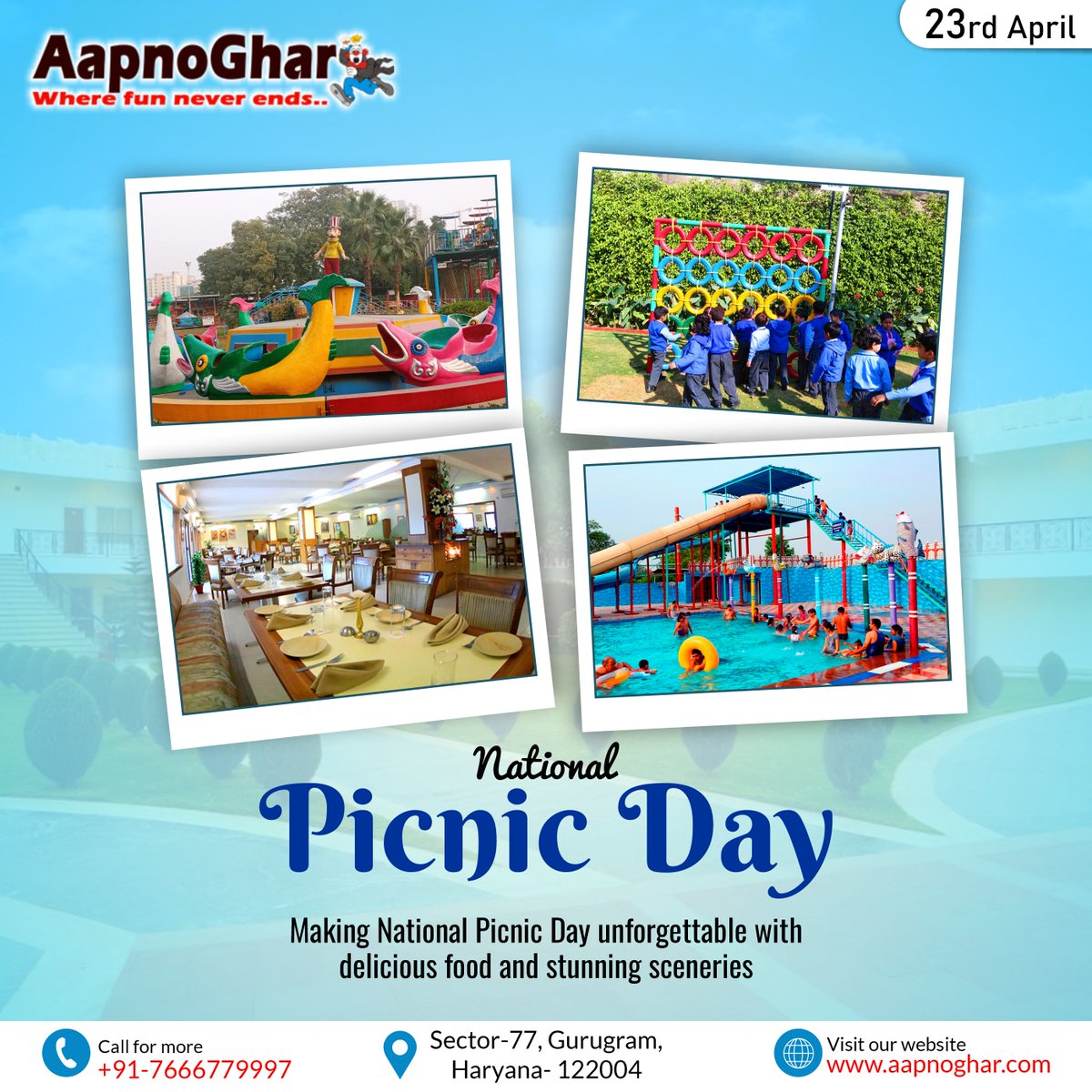 Don't miss out on the 𝐍𝐚𝐭𝐢𝐨𝐧𝐚𝐥 𝐏𝐢𝐜𝐧𝐢𝐜 𝐃𝐚𝐲 festivities at #aapnoghar #resort! Games, laughter, and unforgettable moments await
#nationalpicnicday #picnic #picnictime #picnic2024 #picnicfood #picnicday #picnicday2024 #Delhi #Gurgaon #schools #SummerVibes #vacations