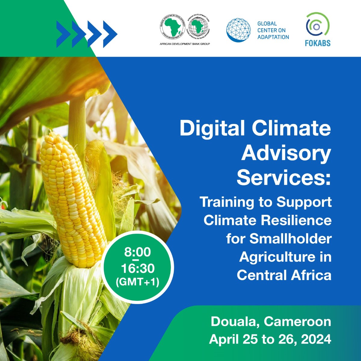 JOIN US: Digital Climate Advisory Services training to support #climate resilience for smallholder agriculture in Central Africa 🗓️ 25-26 April 2024 📍 Douala, #Cameroon & Virtual Hosted by @AfDB_Group @GCAdaptation and @Fokabs__Inc ✅ Register: gca.org/events/digital…