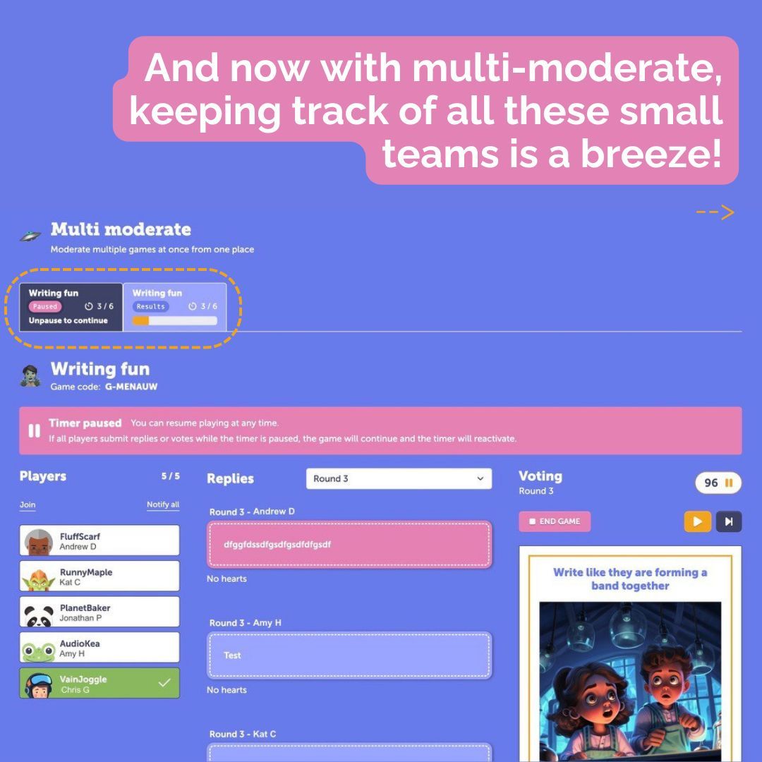 One for the teachers! We've now made it easier to track &amp; moderate multiple games at once, putting all the game tabs in one place for teachers to see what phase each group is in, and quickly toggle between them.

Pro &amp; Free Trial users can give this a go today ✨ #frankenstories