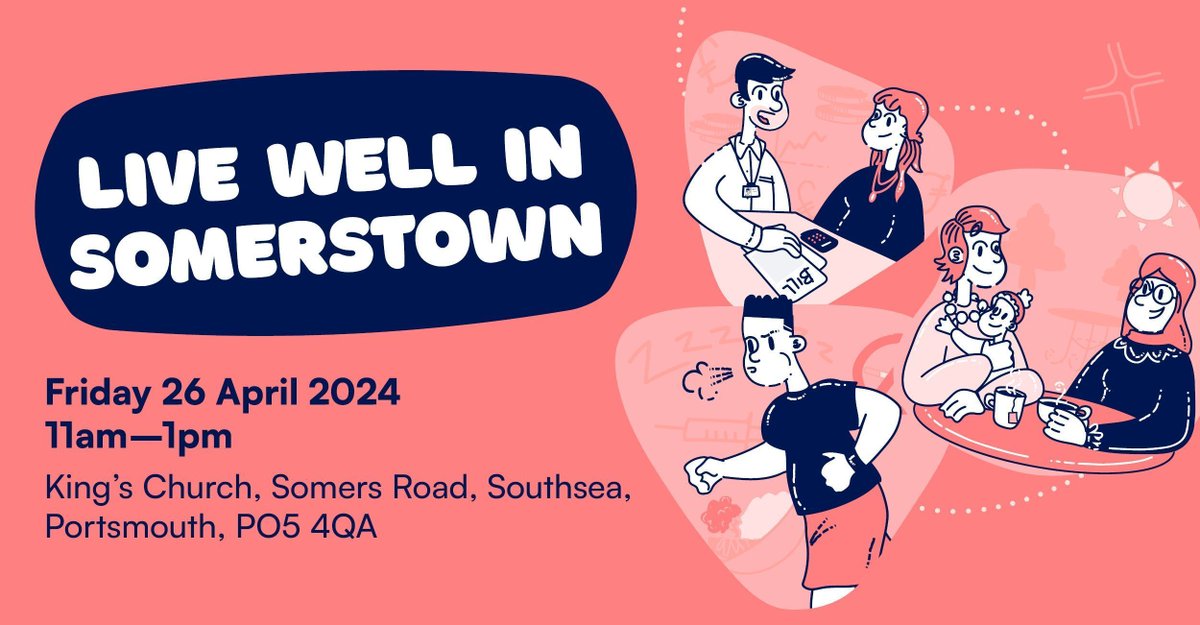 Come to our Live Well in Somerstown event on Friday 26 April, 11am – 1pm, at Kings Church (Somers Road). Drop in for free support from the Live Well team on issues that are important to you - like your money, your health and the community you live in. buff.ly/43P7oUB