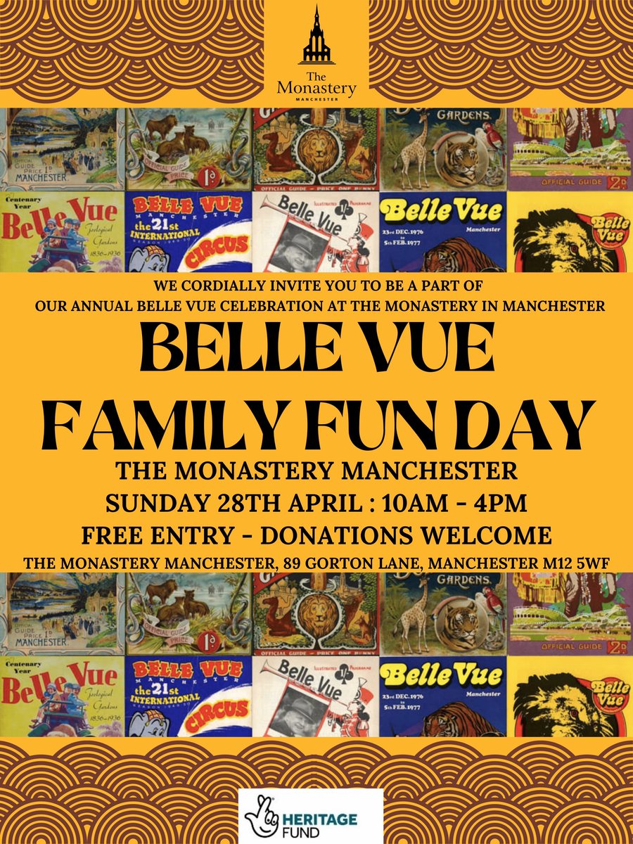 Do you remember Belle Vue in its heyday? Well, if you love reminiscing, or are just curious about the fascinating history of Belle Vue & Gorton, we invite you to a wonderful FREE family fun day at the Monastery, this Sunday! 🤩 Full Programme 👉 buff.ly/4aKrBNI