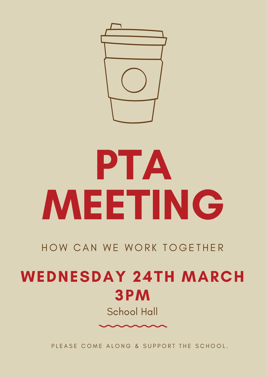 Come along to our first PTA meeting tomorrow at 3pm. We are looking forward to seeing how we can do more together!