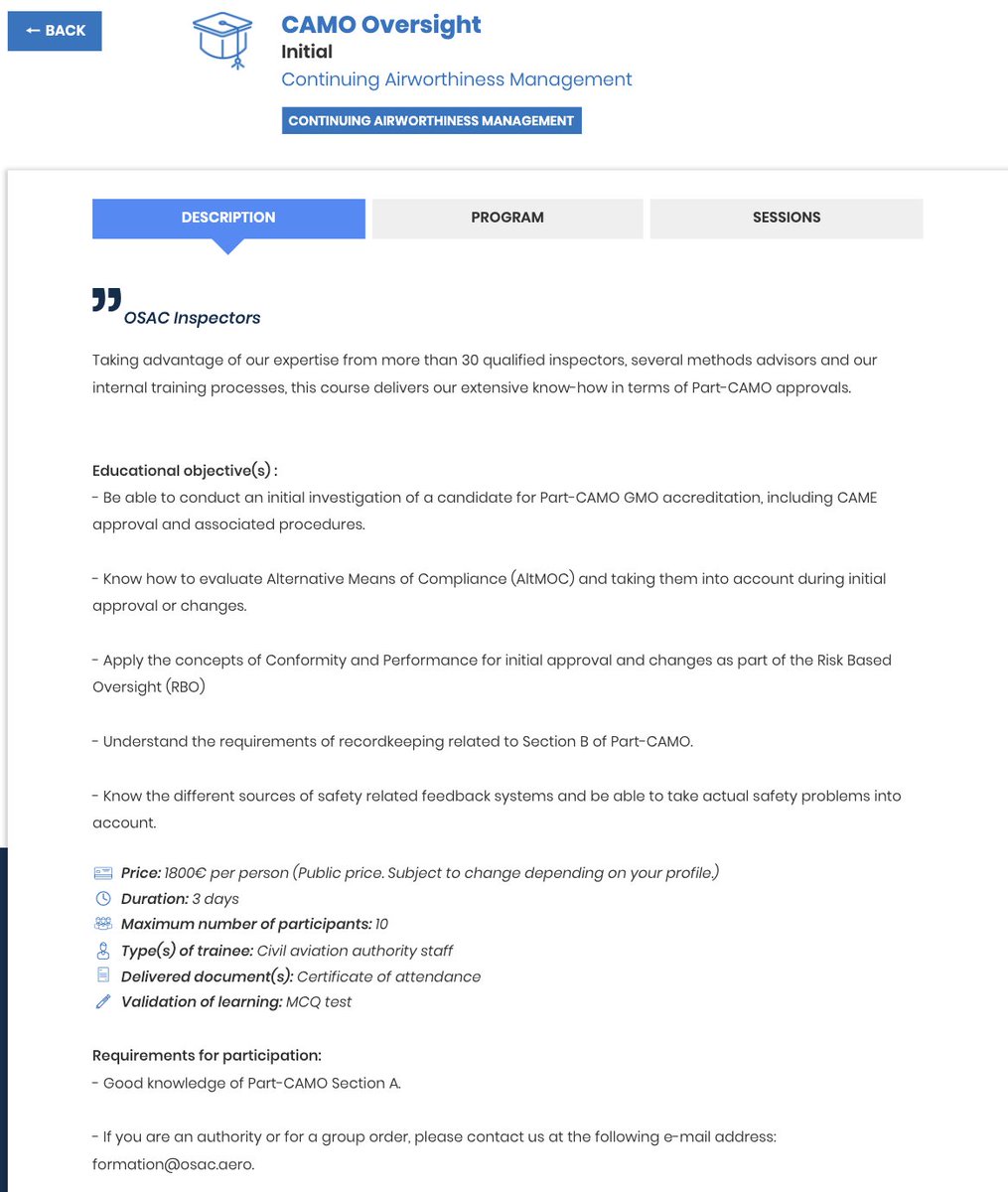 Taking advantage of our expertise from more than 30 qualified OSAC inspectors, several methods advisors and our internal training processes, this course delivers our extensive know-how in terms of Part-CAMO approvals. #Airworthiness

Register here 👩‍💻 espaceclient.osac.aero/formation/83?l…