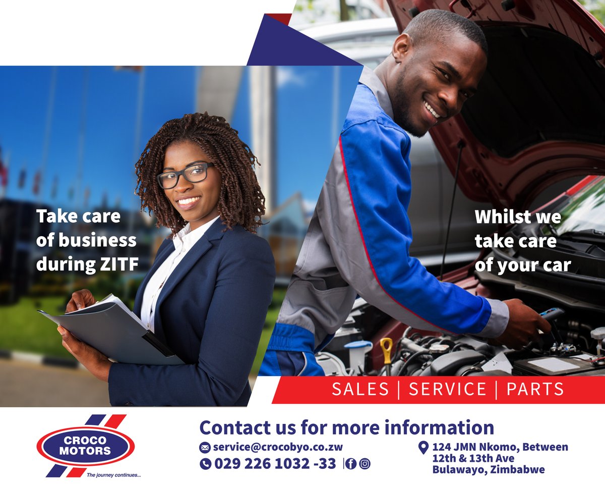 Maximize your #ZITF2024 experience without worrying about your vehicle! Swing by Croco Motors Bulawayo for a complimentary Vehicle Health Check. Find us at 124 JMN Nkomo, nestled between 12th and 13th Avenue—your car's wellness is our business! #CrocoMotors #vehicleservice