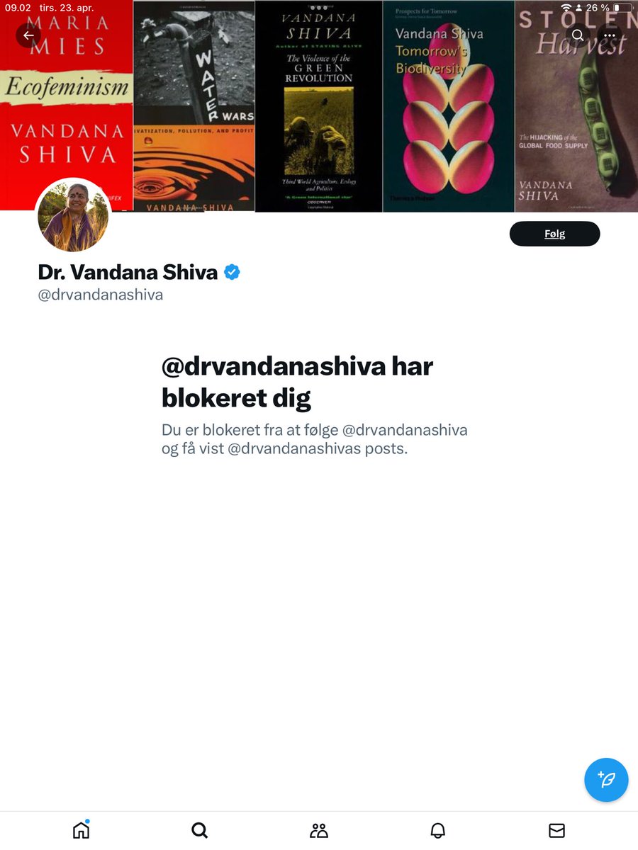 Blocked by Vandana Shiva. This morning’s badge of honour 😄