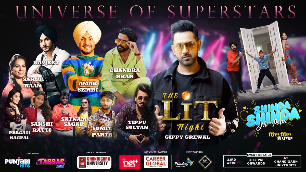 Chandigarh_uni's tweet photo. LIT Night is back!

Join us today at 5:30 p.m. for an unforgettable evening of music and fun organized by Dept. of Art and Culture Affairs. Featuring performances by @GippyGrewal and many more talented Artists.

See you there! #LITNight #ChandigarhUniversity #CUCampus #shindashindanopapa