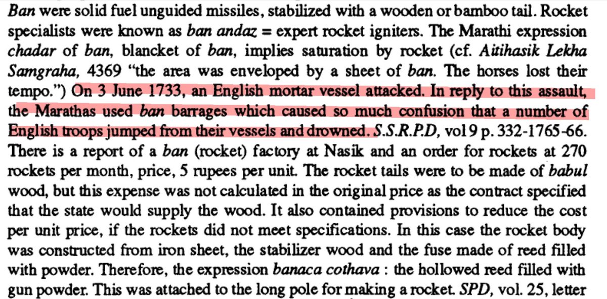 In June 1733 Marathas attacked an English mortar vessel at sea with a barrage of rockets causing English sailors to jump from their ships and drown. Interestingly, Tipu Sultan the great & the inventor of rockets as most Indian historians will have us believe was born in 1751 😂😂