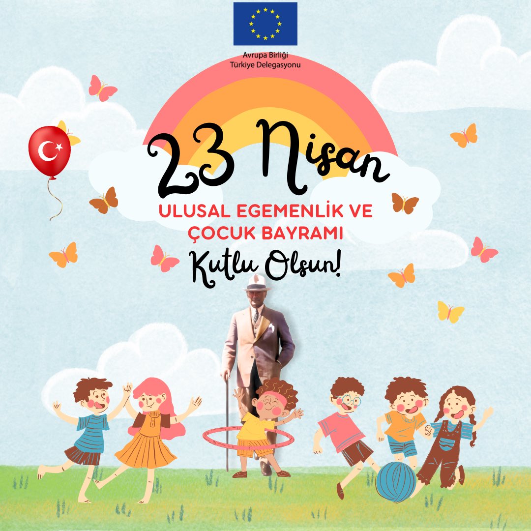 EUDelegationTur's tweet photo. 23 Nisan Ulusal Egemenlik ve Çocuk Bayramı kutlu olsun! 🇹🇷 23 Nisan'ı hayatlarına neşe katmak için tüm dünya çocuklarına armağan eden Mustafa Kemal Atatürk’ü saygıyla anıyoruz. Her çocuk nerede olursa olsun mutlu ve güvende olmayı hak eder.
🇪🇺🇹🇷 https://t.co/Mdw2xsUXLP
