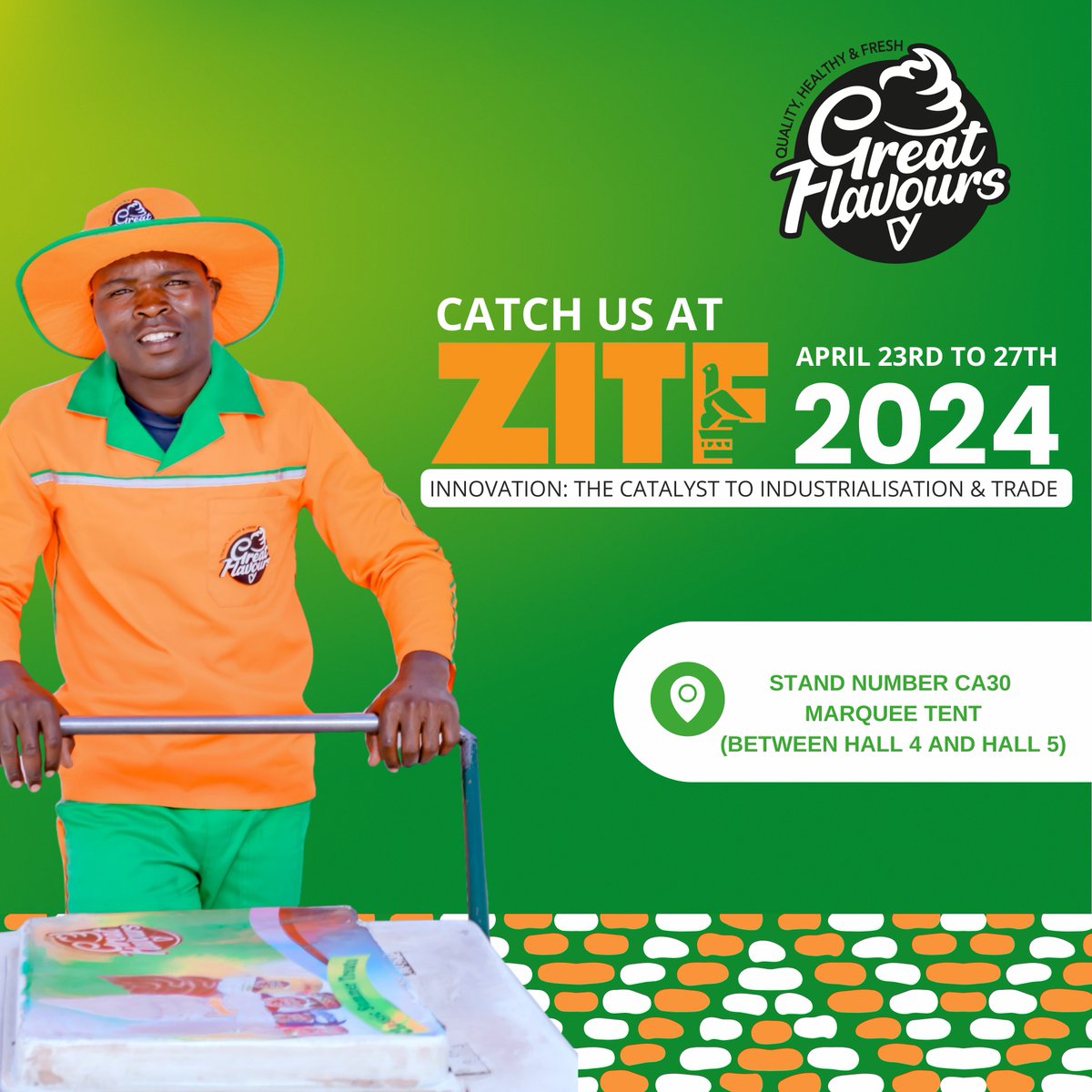 GreatFlavours_'s tweet photo. Great Flavours is headed to the #ZITF2024 in the City of Kings!. Make sure to swing by our stand to meet the team and don't forget to keep an eye out for our cheerful vendors who will serve up your favourite ice cream treat. #GreatFlavours #ZITF2024 #FollowTheFlavour https://t.co/9x5ctEHFkR