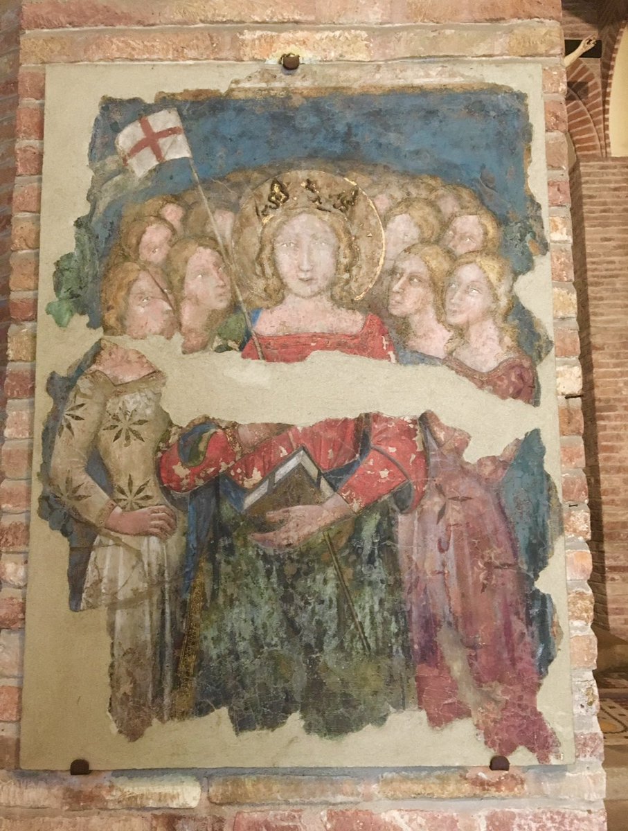 It’s St George’s Day. Yer lad was born in Cappadocia (Turkey) & died (executed) in Palestine in 303 CE when it was under Roman occupation. Patron saint of England, Genoa, Catalonia, Portugal & Ethiopia, his flag here in a fresco with the girls in Santo Stefano Basilica, Bologna.