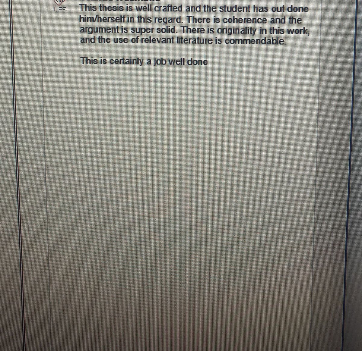 My thesis and favourite comment from one of my examiners. 

The Lord is faithful 🥹. 

#Environmental Law