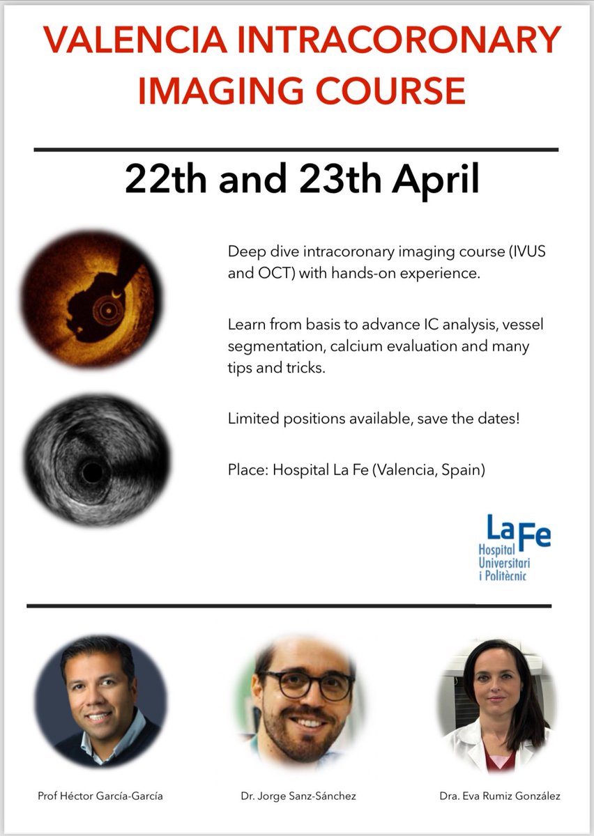 EvaRumiz's tweet photo. Empezamos el segundo día del I Curso de imagen intravascular en VLC. Hoy abordando la #OCT de la A a la Z.
@hect2701 @sjorge4 @HemodinamicaFe @Jp_vilchez @JL_10_HILL https://t.co/QHsJT26woD