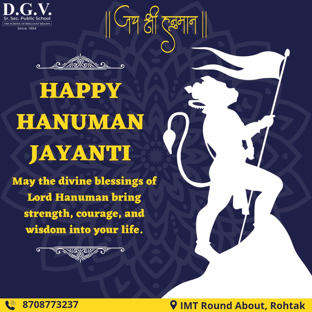 Happy Hanuman Jayanti 🙏🏻❤️
May the blessings of Lord Hanuman inspire us to be strong, wise, and compassionate.

#happy | #HanumanJayanti | #HanumanJi 
@DgvSchool