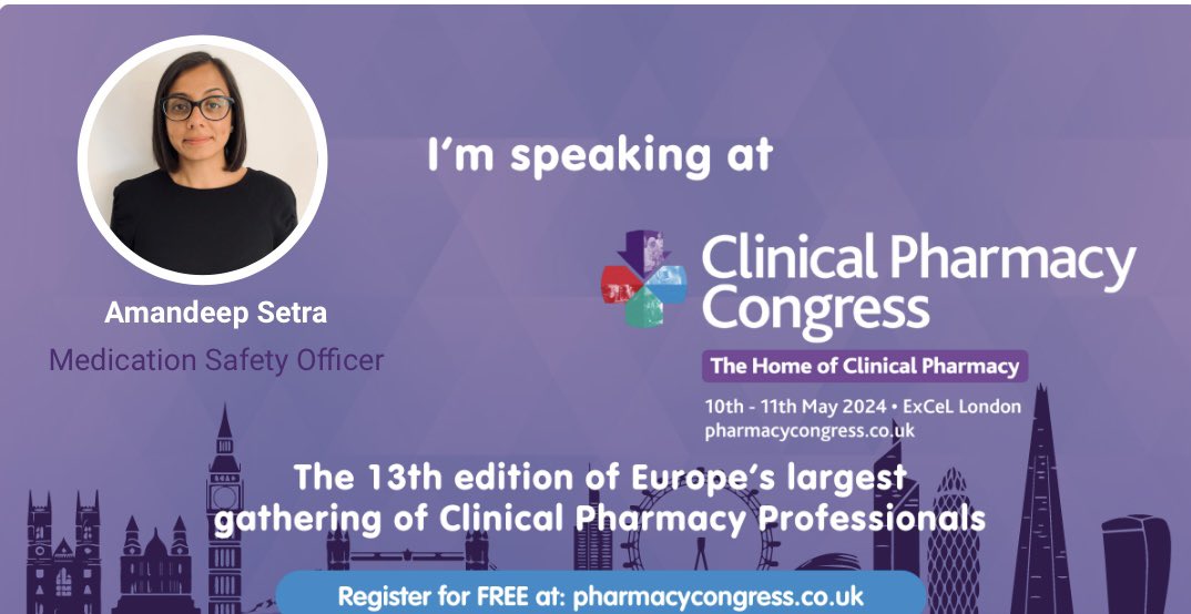 Excited to share that I’ll be speaking at the Clinical Pharmacy Congress on the Friday with @Prabhdeep_ks , about the Patient Safety Incident Response Framework (PSIRF) - on behalf of the @MSQGroup