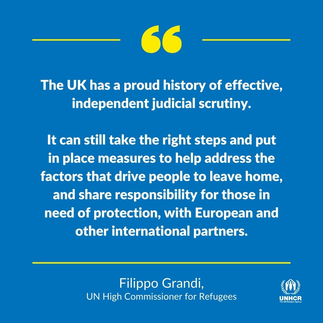 The heads of UNHCR  and <a href="/UNHumanRights/">UN Human Rights</a> are calling on the UK to reconsider its plan to transfer asylum-seekers to Rwanda.

UK courts will be prevented from properly scrutinising removal decisions, leaving people with limited room to appeal even if they face significant risk.