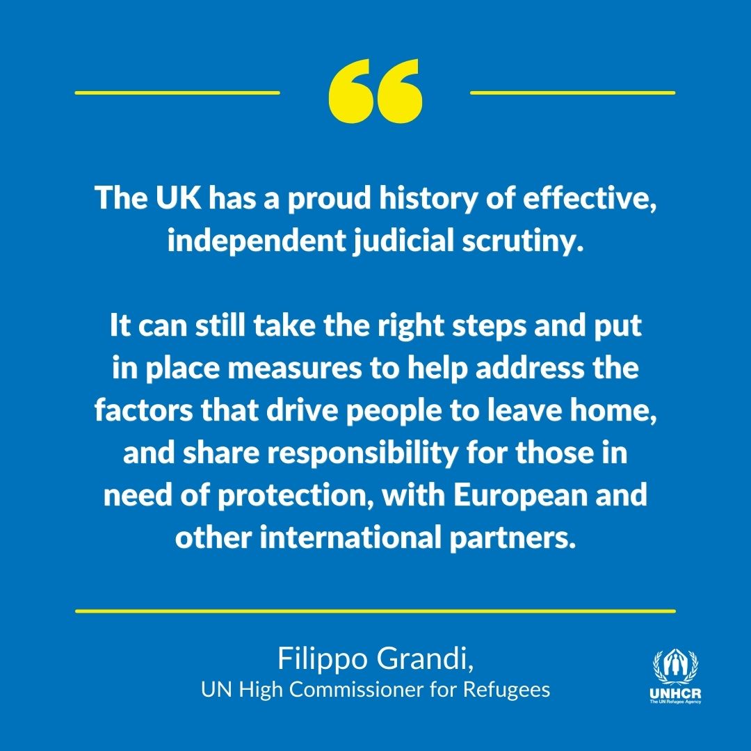 The heads of UNHCR  and @UNHumanRights are calling on the UK to reconsider its plan to transfer asylum-seekers to Rwanda. UK courts will be prevented from properly scrutinising removal decisions, leaving people with limited room to appeal even if they face significant risk.