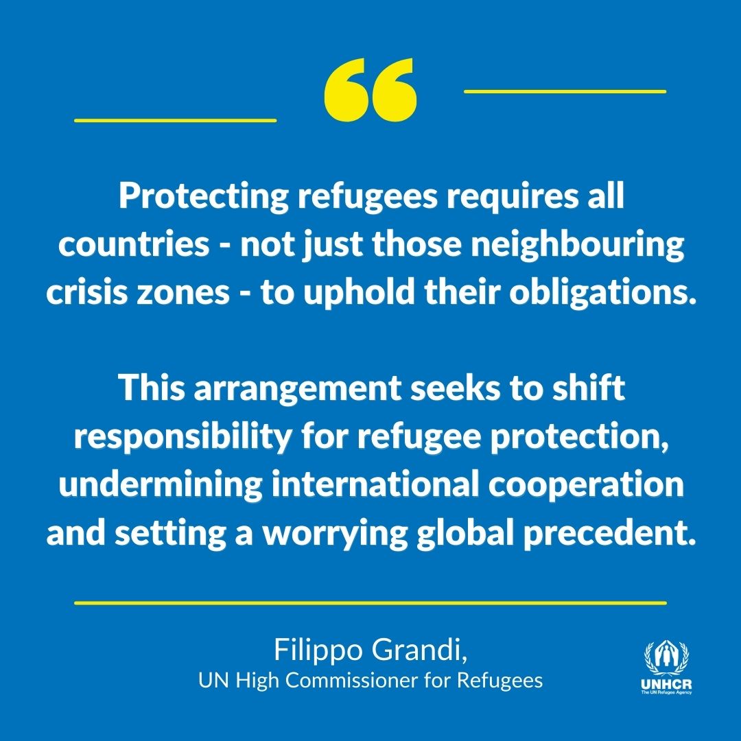 Following the passing of the “Safety of Rwanda” Act by the UK, UN leaders have sounded the alarm on the harmful impact it will have on global responsibility sharing, human rights and refugee protection. Full statement: unhcr.org/news/press-rel…