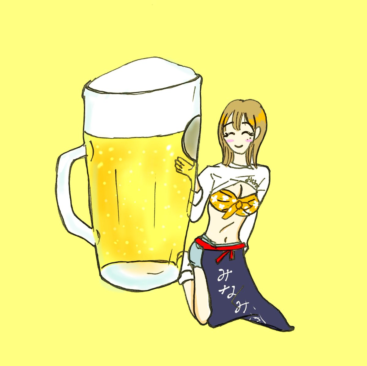 ビールといえば篠原みなみちゃん😆ビールの日ということで居酒屋みなみ酒の店員さんを描きました🍻 #篠原みなみ #ビールの日