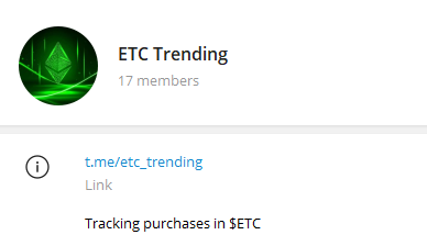 Join the $ETC Trending TG channel and watch the tokens purchases in  $ETC:
t.me/etc_trending

#ETCArmy #ETC $ETC #EthereumClassic #SafeClassic #NFT