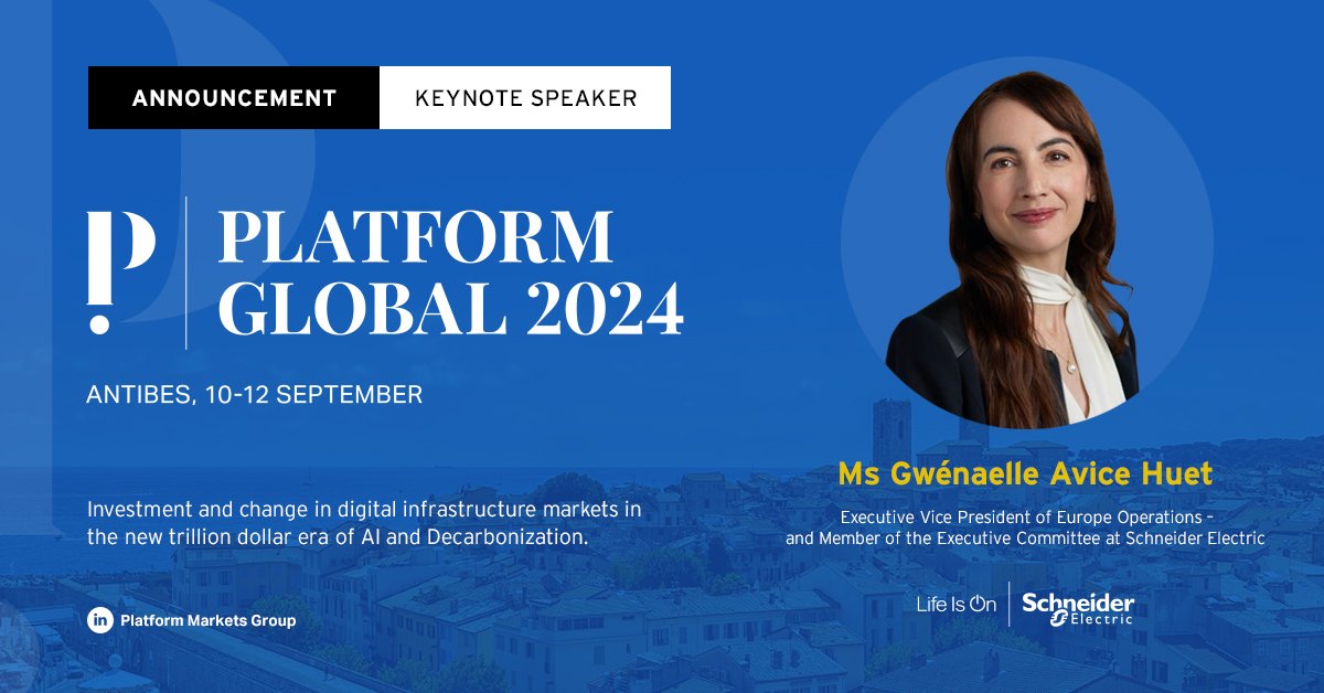 We're thrilled to unveil our esteemed Keynote Speaker for #PlatformGlobal 2024 in Antibes, France!

Join us in welcoming Gwénaelle Avice Huet of @SchneiderUKI as she shares her invaluable insights and expertise with us. Register today at platform-markets.com/antibes/regist…