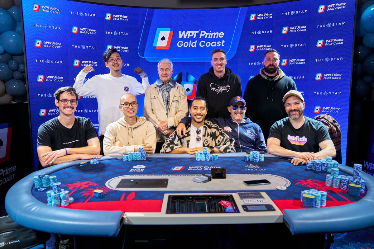 Here's your 2024 @WPTPrime Gold Coast Championship Final Table @TheStar_GC! 🇦🇺🏆 Chip Counts: Lorenz Schollhorn - 16,425,000 (66 bb) Travis Endersby - 12,800,000 (51 bb) Chin Yaw Chan - 5,025,000 (20 bb) Michael Fraser - 5,000,000 (20 bb) Marco Perri - 4,900,000 (20 bb) Andres…