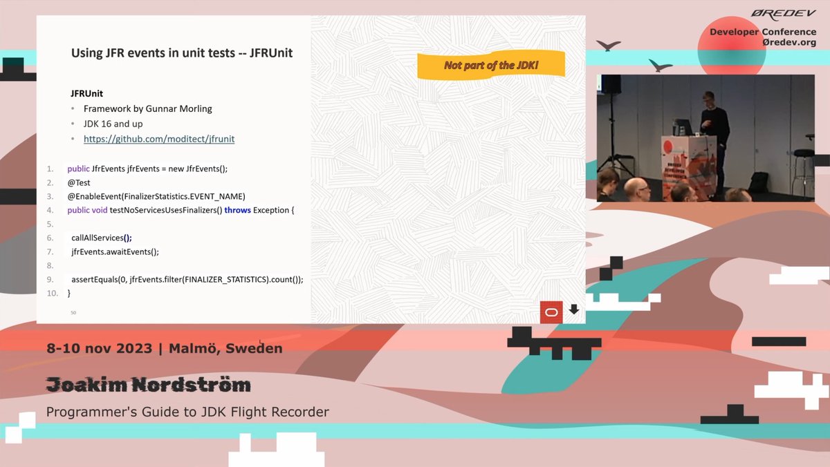 📺 'Programmer's Guide to JDK Flight Recorder' Great session on #JFR and how to use it in your @java apps; touching on recording control, custom events, analysis, testing, and more. Including honorable mention of #JfrUnit 🥳. Must-watch, by @jaokim2001! youtube.com/watch?v=AgFOJE…