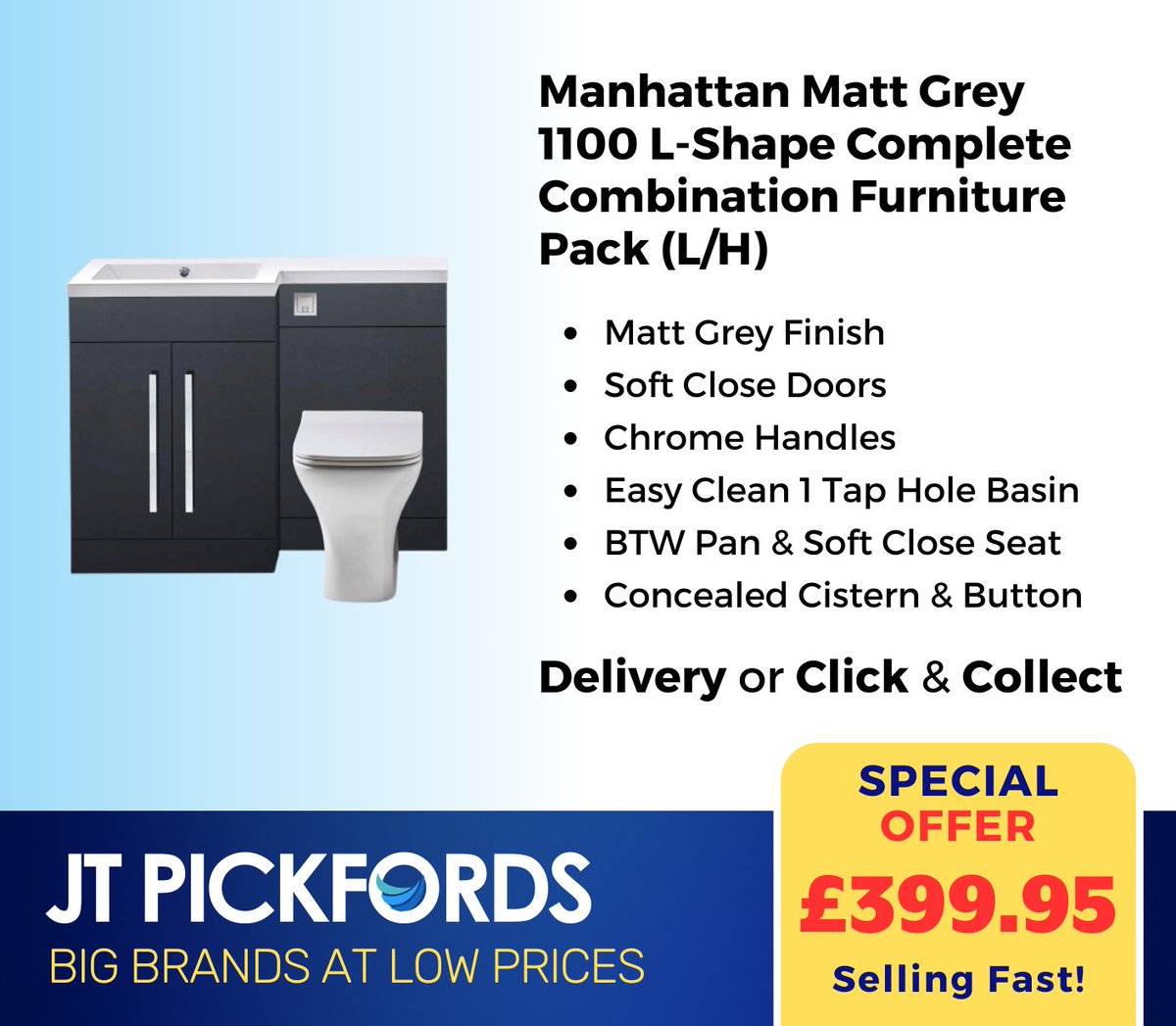 Manhattan Matt Grey 1100 L-Shape Complete Combination Furniture Pack (L/H)🧐

This stylish combination furniture package is perfect for all bathrooms. 

Product code: MANLH1100MG
Buy here 👉 shorturl.at/nsuHO