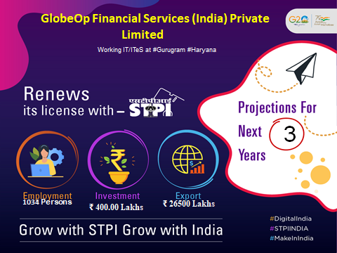 Congratulations M/s. GlobeOp Financial Services (India)Private Limited for renewal of license. #GrowWithSTPI #DigitalIndia #STPIINDIA
@AshwiniVaishnaw
@Rajeev_GoI
@AmritMahotsav
@arvindtw
@er_ashokg