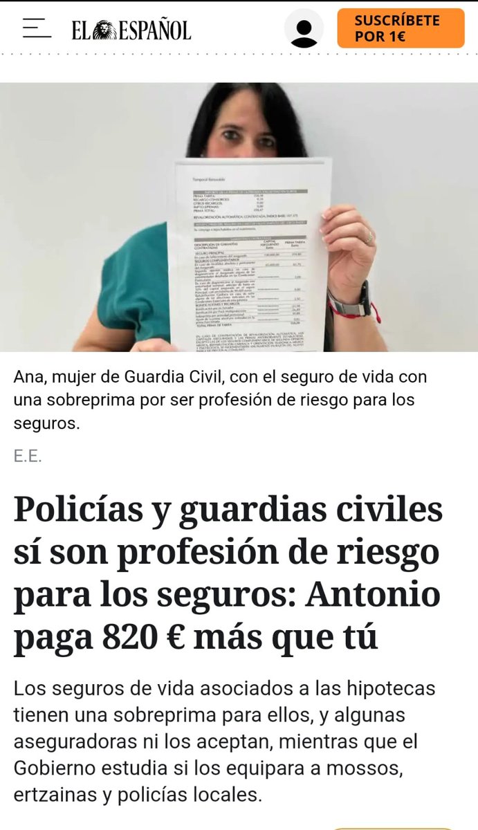 🔴| Mientras el Gobierno da largas a equiparar a policías nacionales y guardias con mossos, ertzainas y locales locales. ➡️ Las ASEGURADORAS, los considera #ProfesionDeRiesgoYa. Algunas ni los ACEPTAN y si lo hacen es con una sobreprima por esta condición. #EquiparacionYa