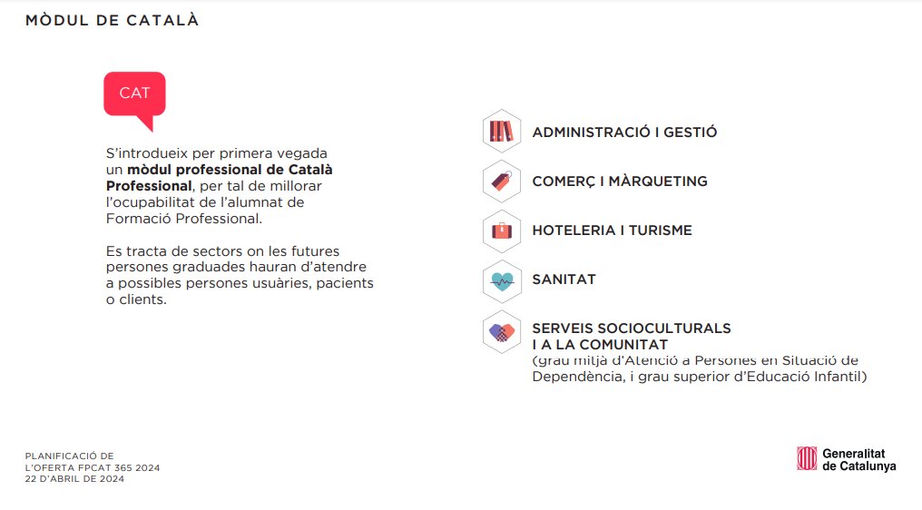 El Govern introduirà a l'FP el mòdul de @llenguacatalana a partir del curs vinent. Felicitats per la tenacitat @jmartin_ugt i bon #SantJordi ! ✊🏽 Tot va començar aquí, el 2022: 'Un pla de xoc pel català a l’FP' @DiariEducacio diarifp.cat/2022/07/14/un-…