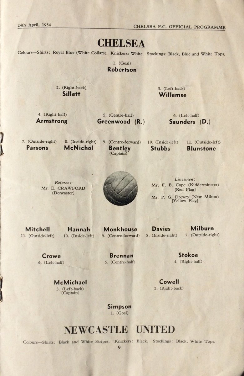 Newcastle beat Chelsea 2-1 in the last First Division game of the season at Stamford Bridge #OTD in 1954 @MagpieFootball @NUFCProgrammes @NUFC_1980_1994 @old_toon @toonarmy_com @tfNUFC @cfc_heritage