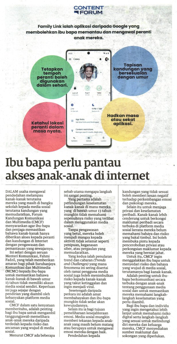 Walaupun internet memberi akses terhadap pelbagai maklumat tanpa sempadan, namun ia juga mendedahkan pengguna terutama kanak-kanak terhadap penipuan, keganasan siber dan pergaulan memudaratkan. Oleh itu, ibu bapa haruslah sentiasa peka dengan aktiviti anak-anak di dunia siber 🌐