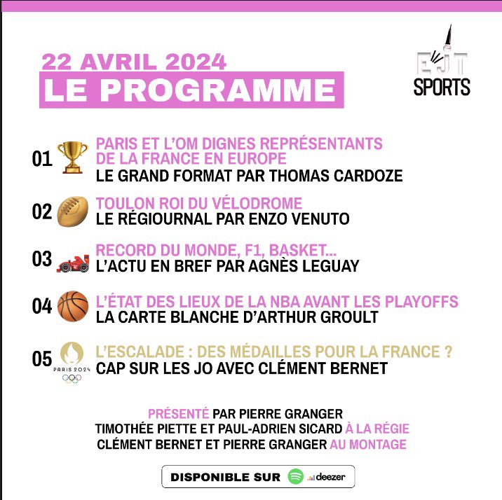 Cette saison d’EJT Sports touche bientôt à sa fin 🥲 

Le 20ème épisode juste ici ❤️

ejtsports.lepodcast.fr/ejt-sports-num…