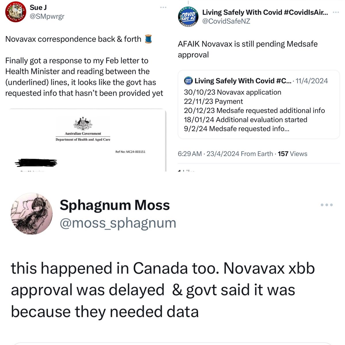 Exceptionally coincidental 🤔

In Aust, NZ AND Canada

approval of (& therefore access to) Novavax XBB delayed due to requests 4 extra info

Is @Novavax doing a poor job of providing necessary, timely info or is this a page out of delaying playbook?

@moss_sphagnum @CovidSafeNZ